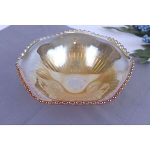 Jeannette Anniversary Iridescent 6 Inch Bowl 3 Footed Marigold  Depression Glass